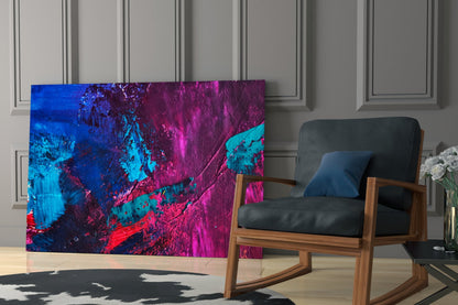 Magenta Blue Paint Strokes Glass Wall Art