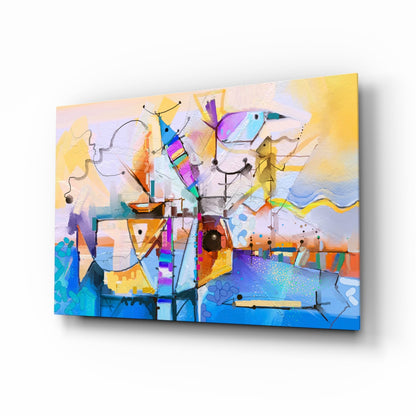 Cubist Harbor Sailboats Glass Wall Art