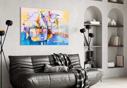 Cubist Harbor Sailboats Glass Wall Art