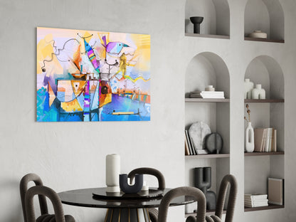 Cubist Harbor Sailboats Glass Wall Art