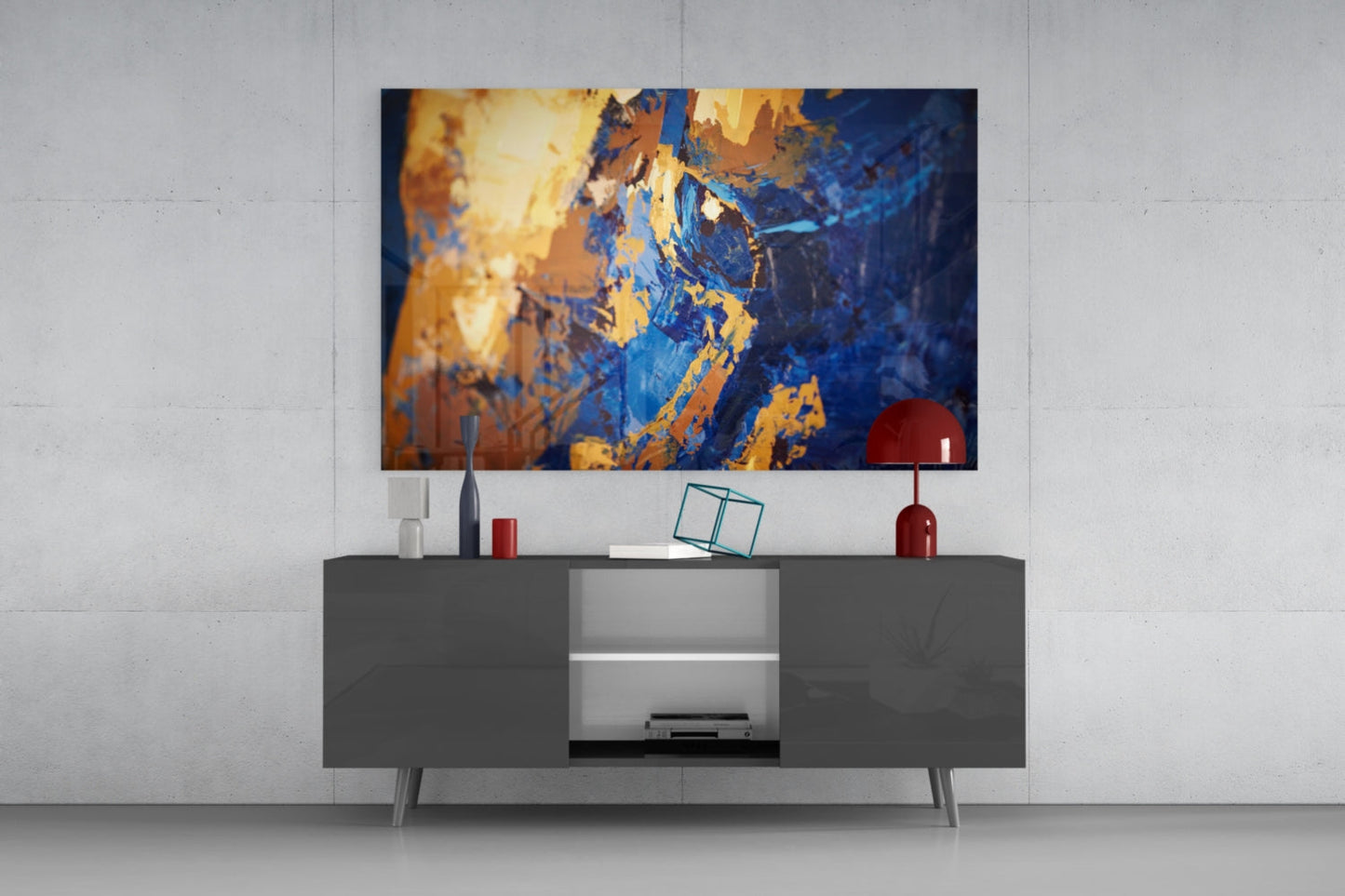Blue and Gold Impasto Glass Wall Art