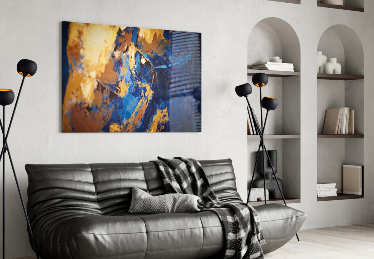 Blue and Gold Impasto Glass Wall Art