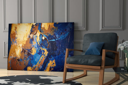Blue and Gold Impasto Glass Wall Art