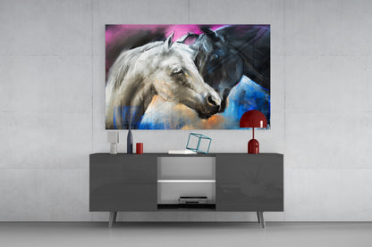 Pastel Horse Pair Embrace Glass Wall Art
