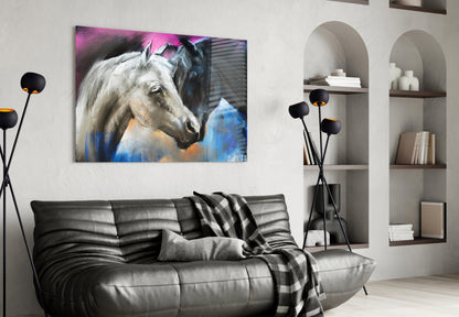 Pastel Horse Pair Embrace Glass Wall Art