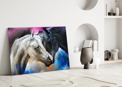 Pastel Horse Pair Embrace Glass Wall Art