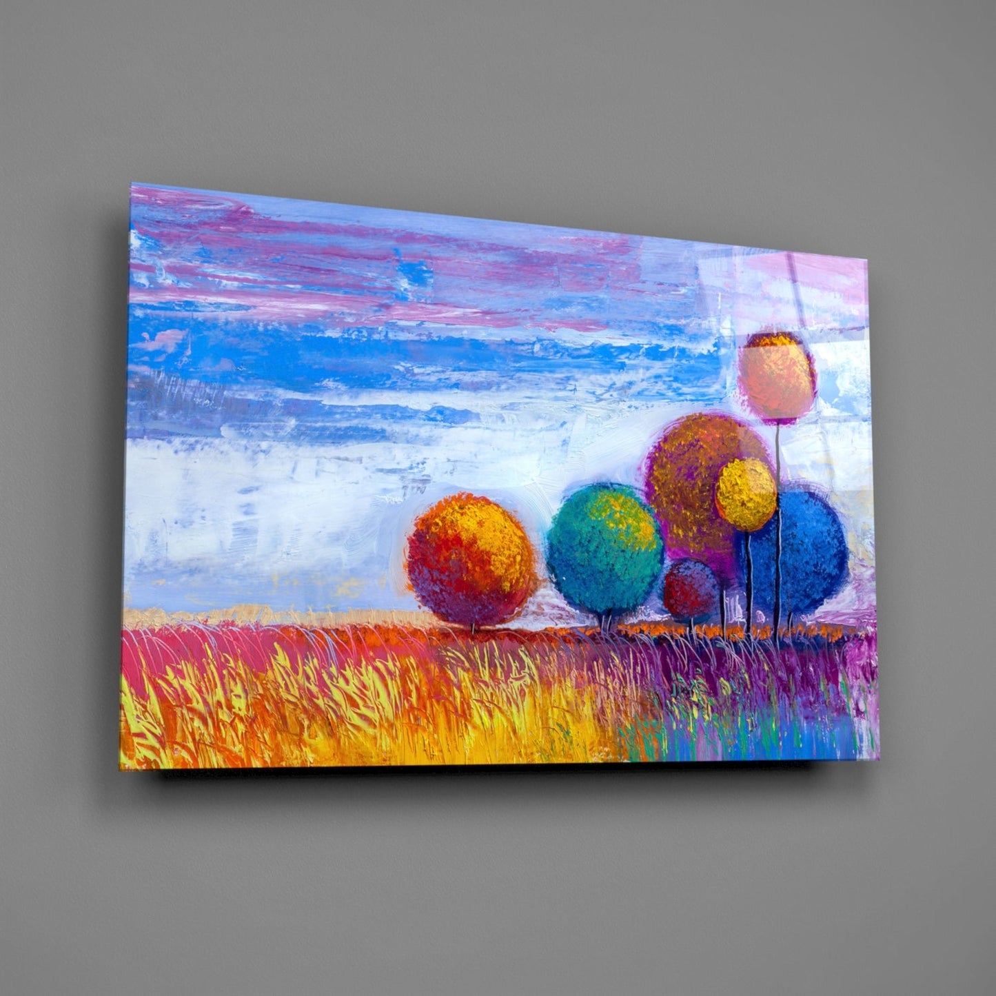 Palette Knife Round Lollipop Trees Glass Wall Art