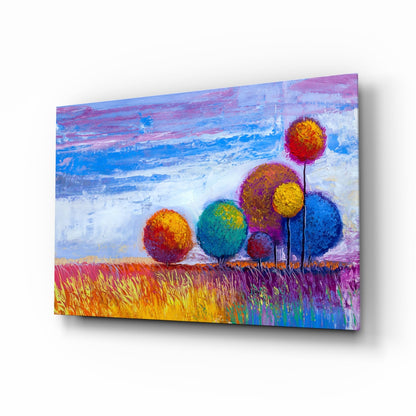 Palette Knife Round Lollipop Trees Glass Wall Art
