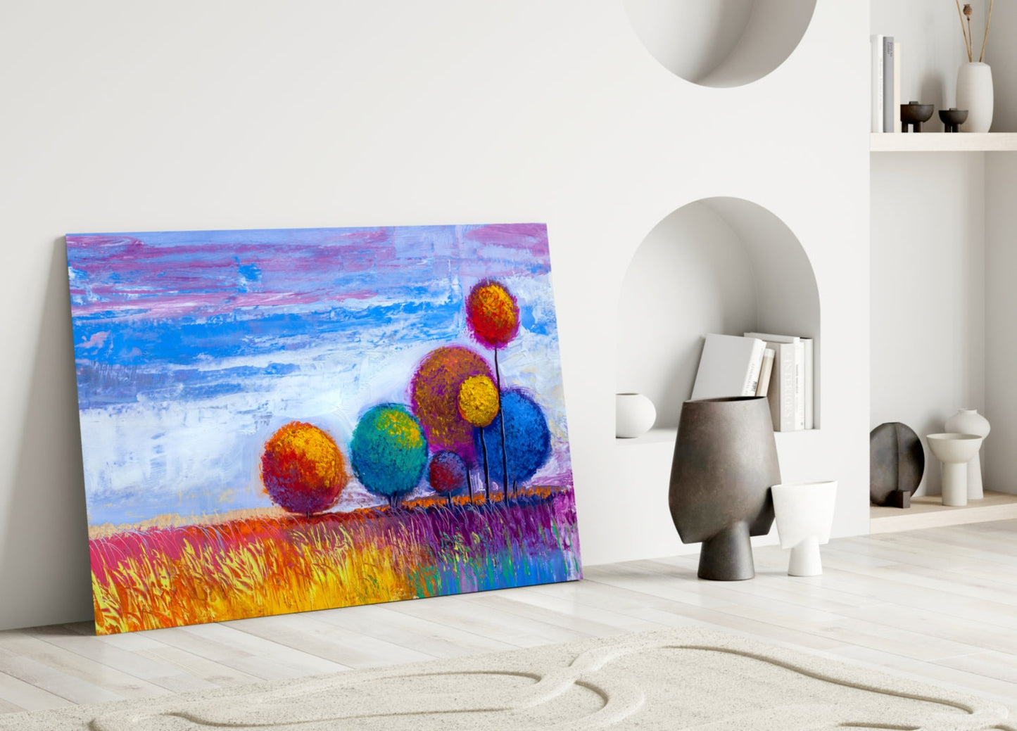 Palette Knife Round Lollipop Trees Glass Wall Art
