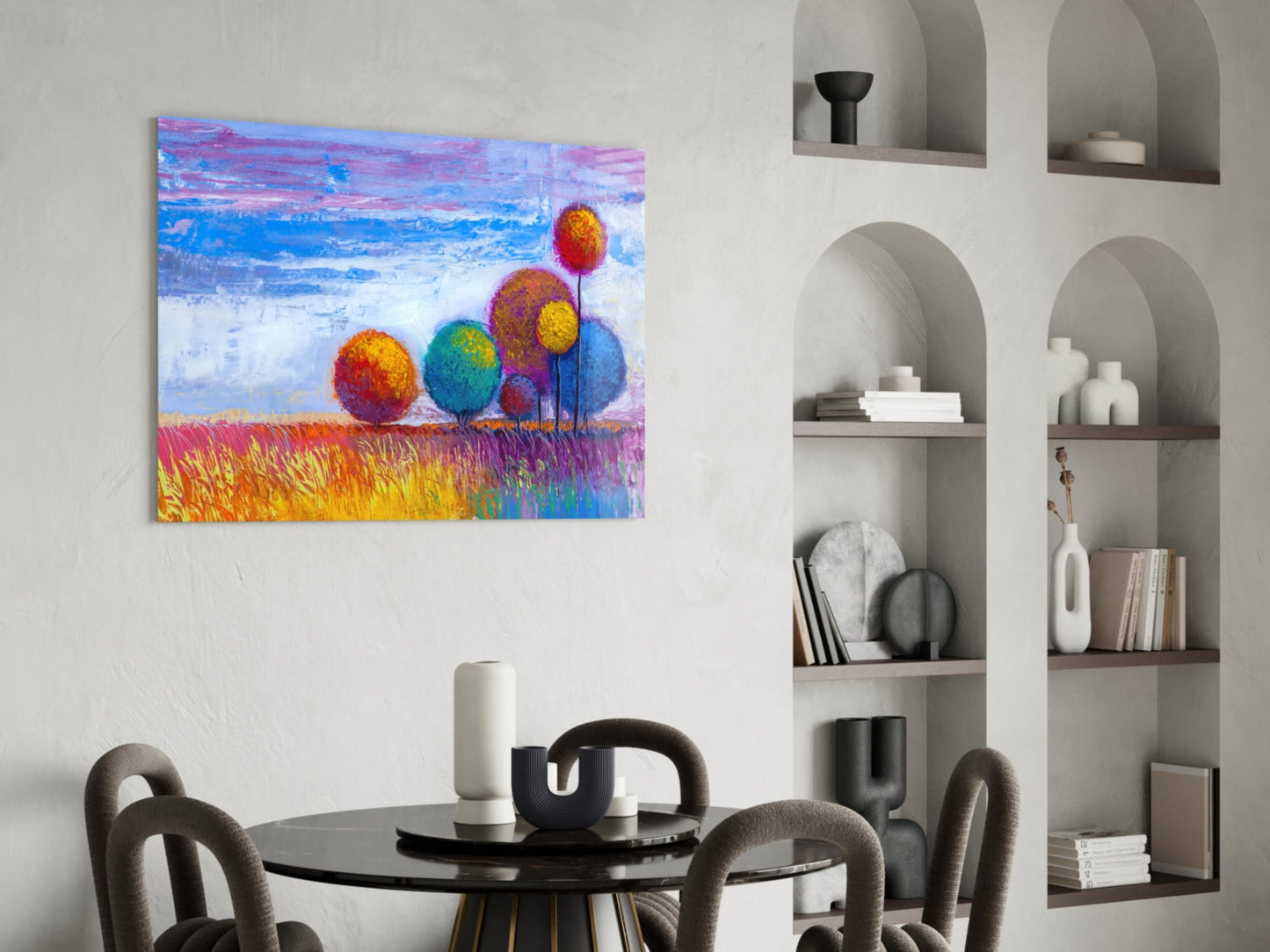Palette Knife Round Lollipop Trees Glass Wall Art