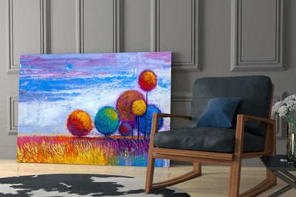 Palette Knife Round Lollipop Trees Glass Wall Art