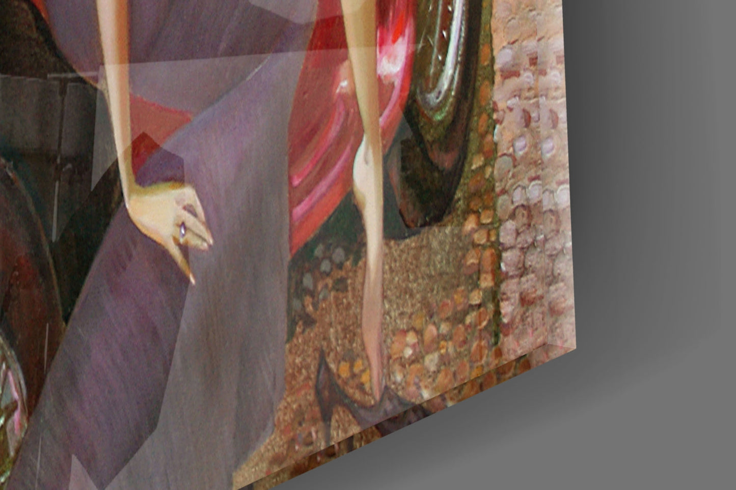 Purple Dress Woman Red Vintage Roadster Glass Wall Art