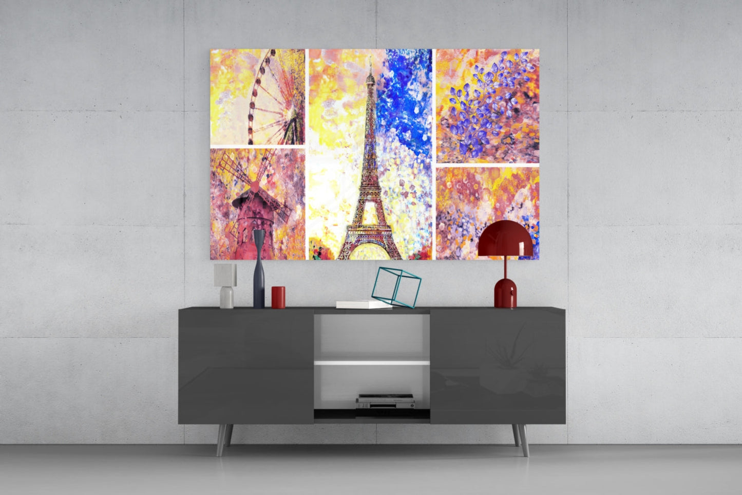 Paris Landmarks Watercolor Collage Glass Wall Art