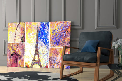 Paris Landmarks Watercolor Collage Glass Wall Art