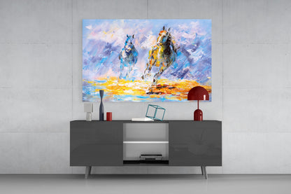 Impressionist Racing Horses Glass Wall Art