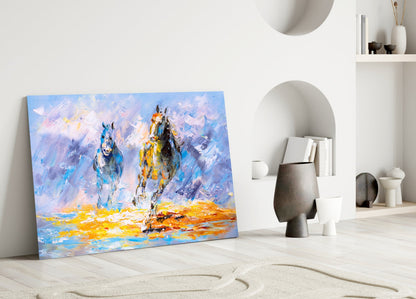 Impressionist Racing Horses Glass Wall Art