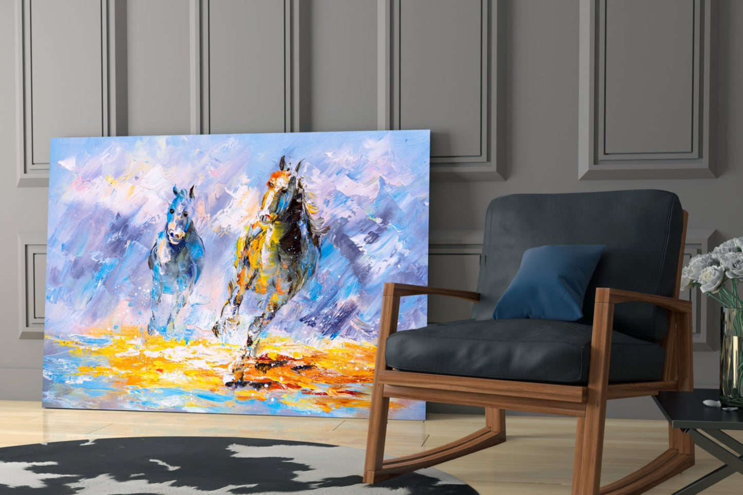 Impressionist Racing Horses Glass Wall Art