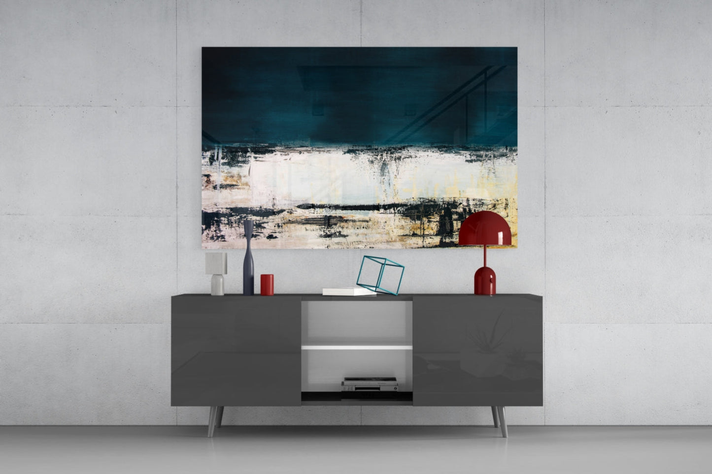 Navy and Cream Horizon Glass Wall Art