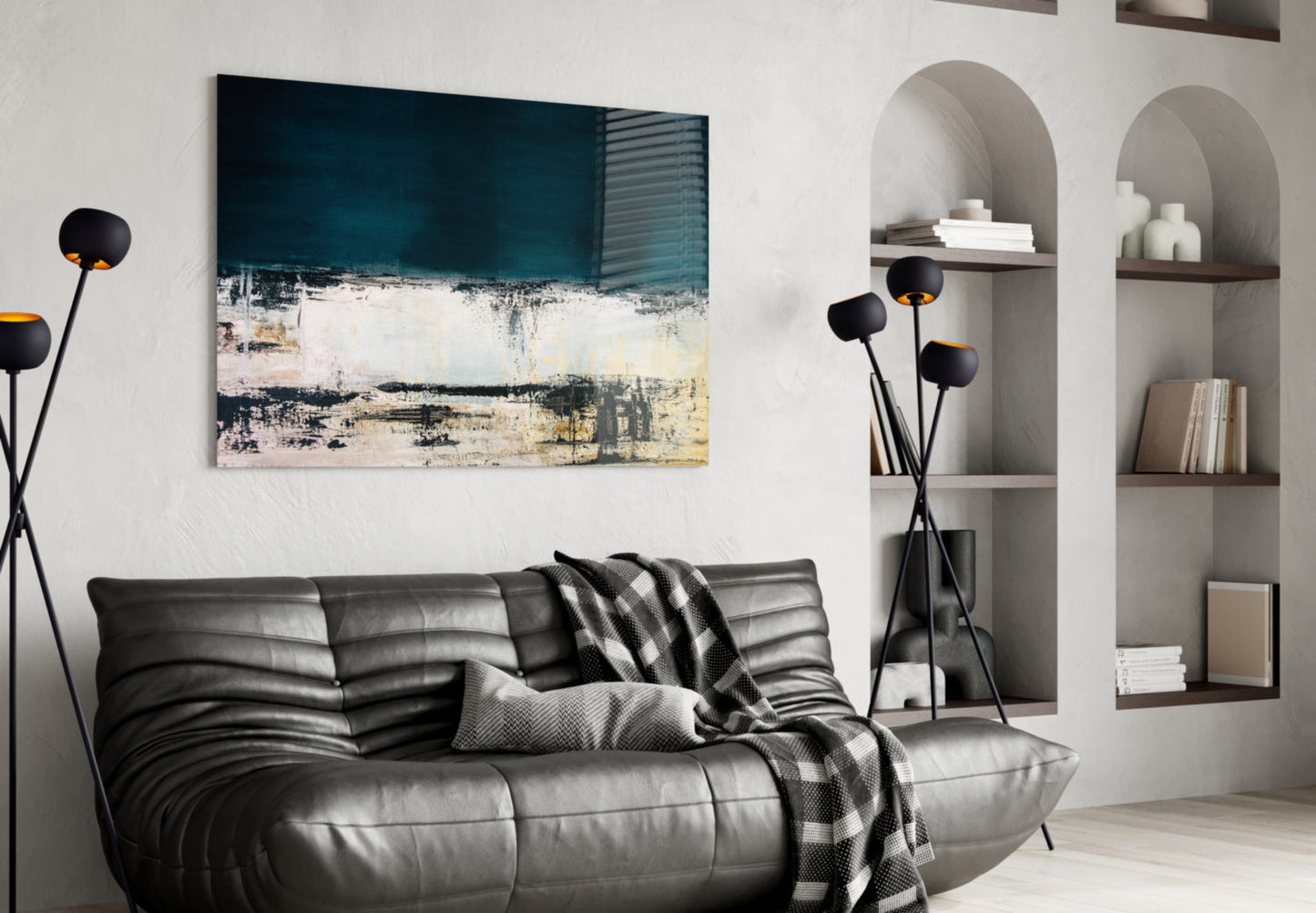 Navy and Cream Horizon Glass Wall Art