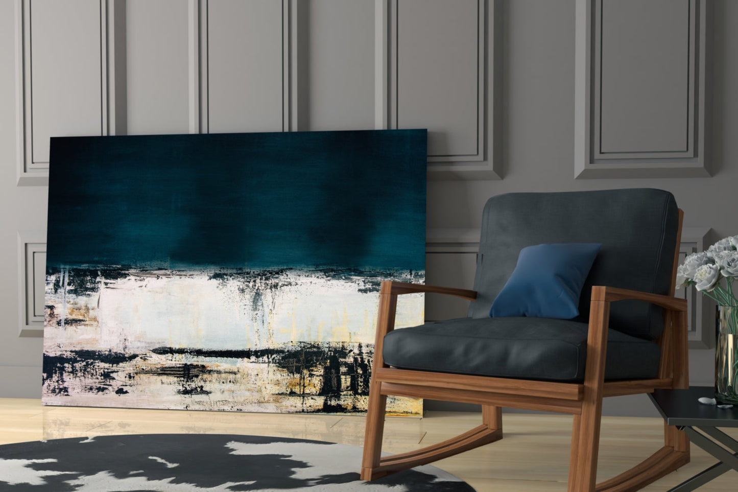 Navy and Cream Horizon Glass Wall Art