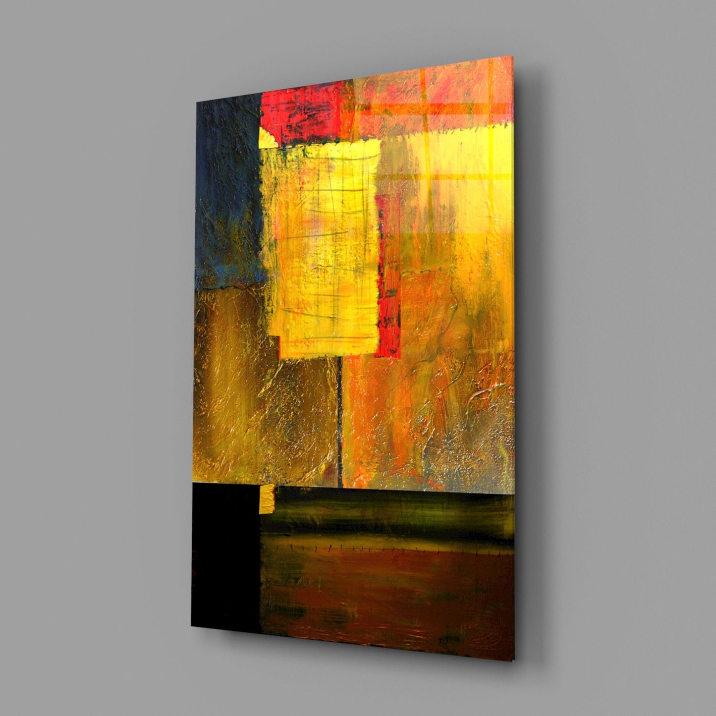 Golden Yellow Block Collage Glass Wall Art