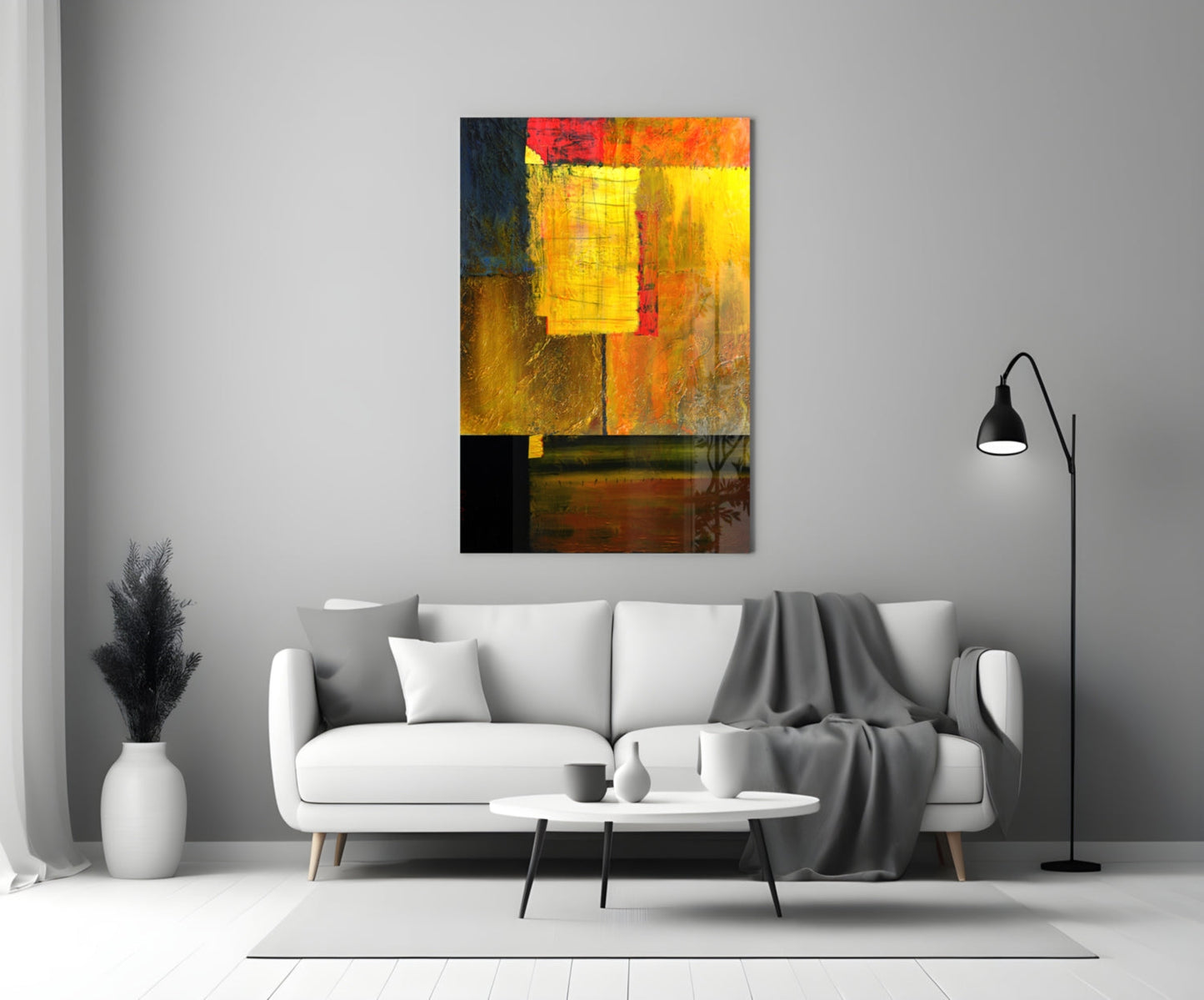 Golden Yellow Block Collage Glass Wall Art