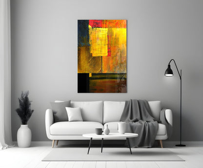 Golden Yellow Block Collage Glass Wall Art