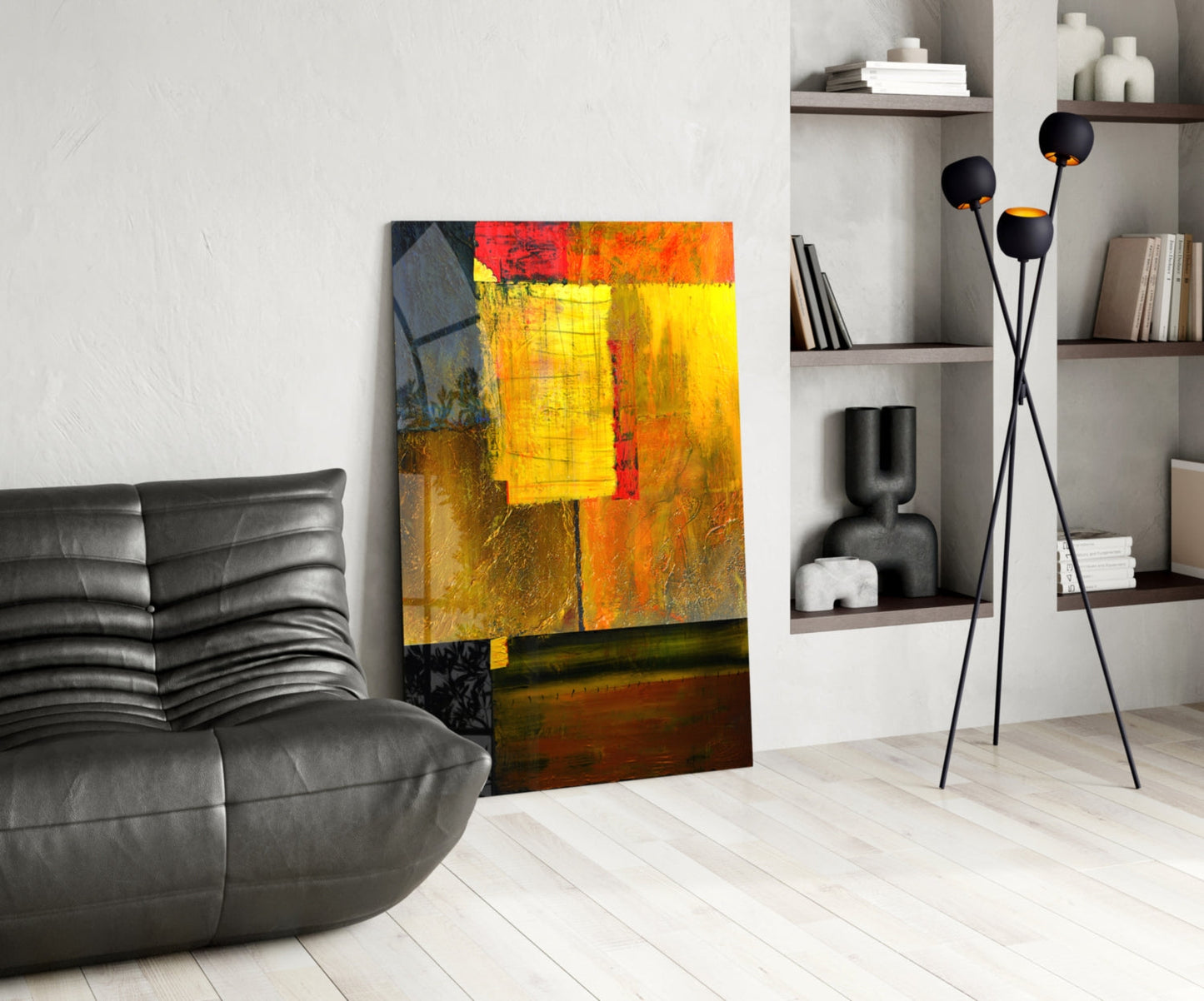 Golden Yellow Block Collage Glass Wall Art