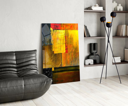 Golden Yellow Block Collage Glass Wall Art
