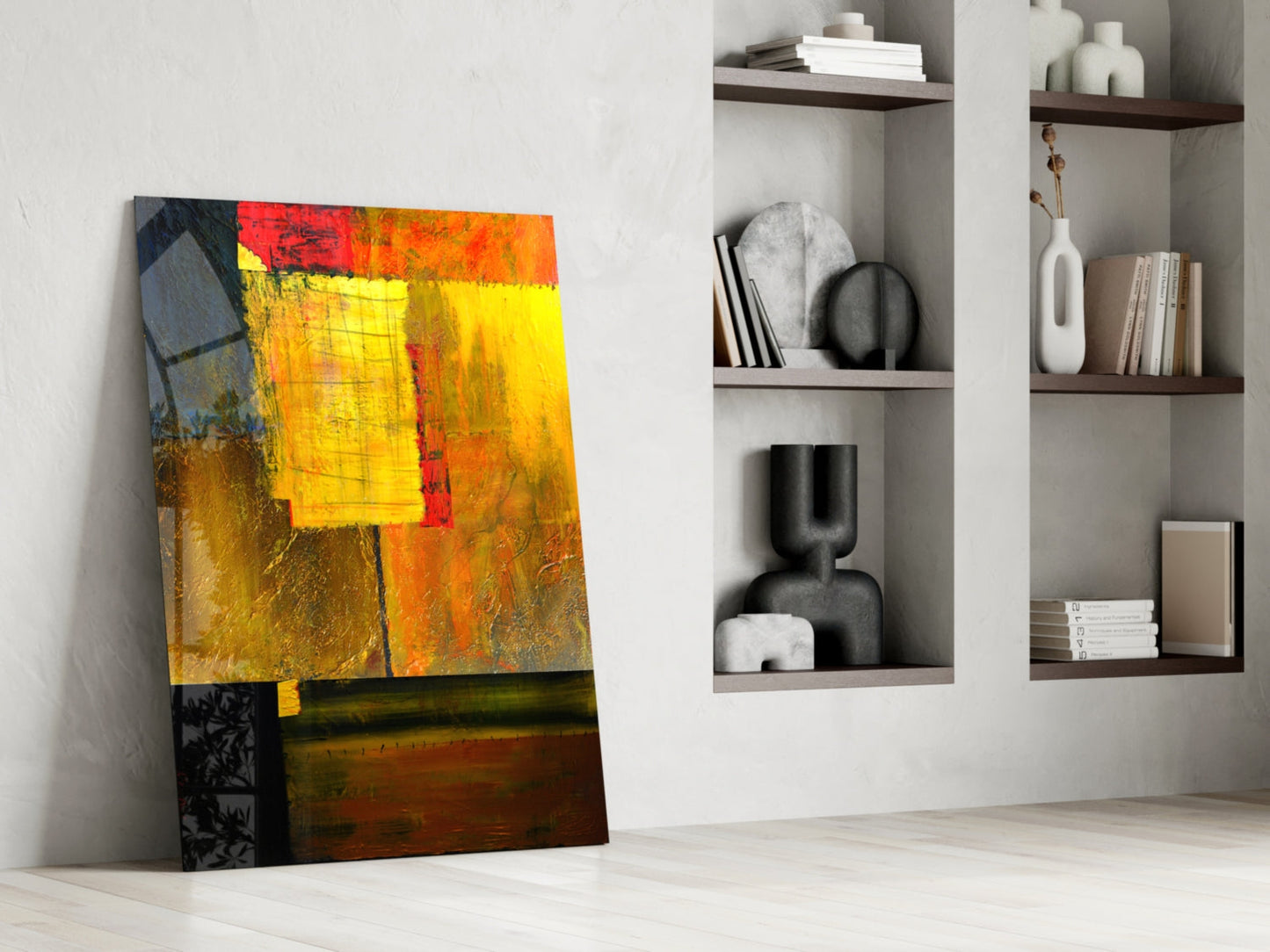 Golden Yellow Block Collage Glass Wall Art