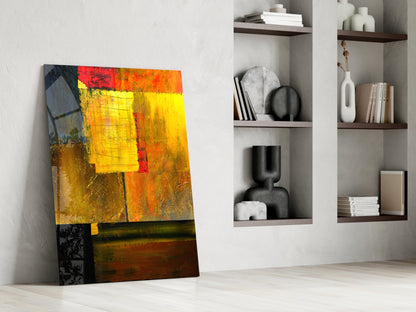 Golden Yellow Block Collage Glass Wall Art