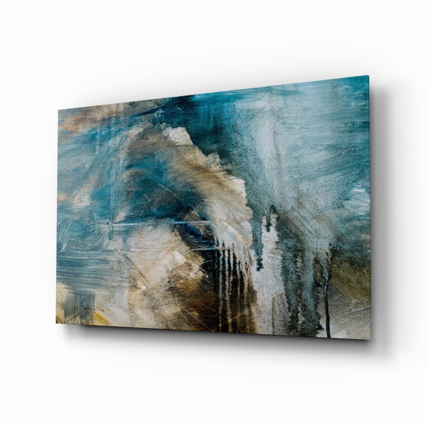 Blue and Beige Dripping Glass Wall Art