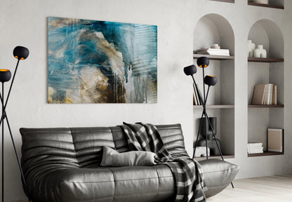 Blue and Beige Dripping Glass Wall Art