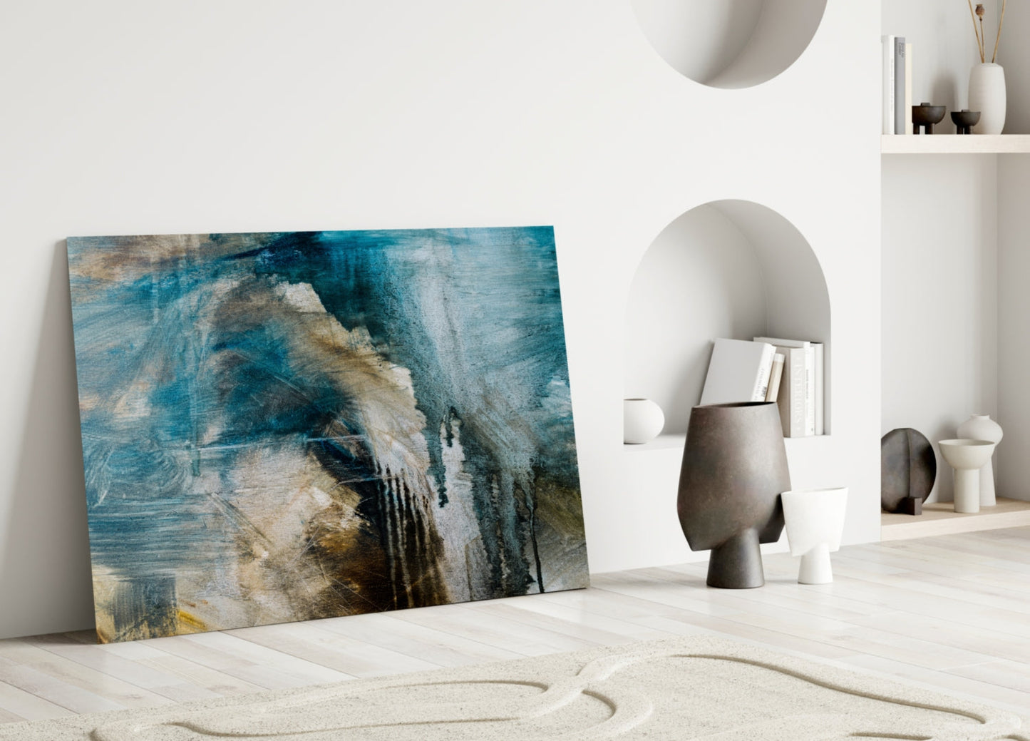 Blue and Beige Dripping Glass Wall Art