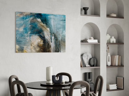 Blue and Beige Dripping Glass Wall Art