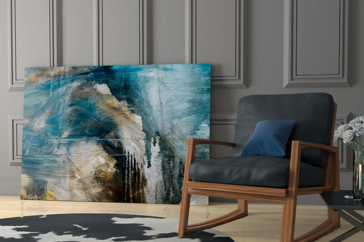 Blue and Beige Dripping Glass Wall Art