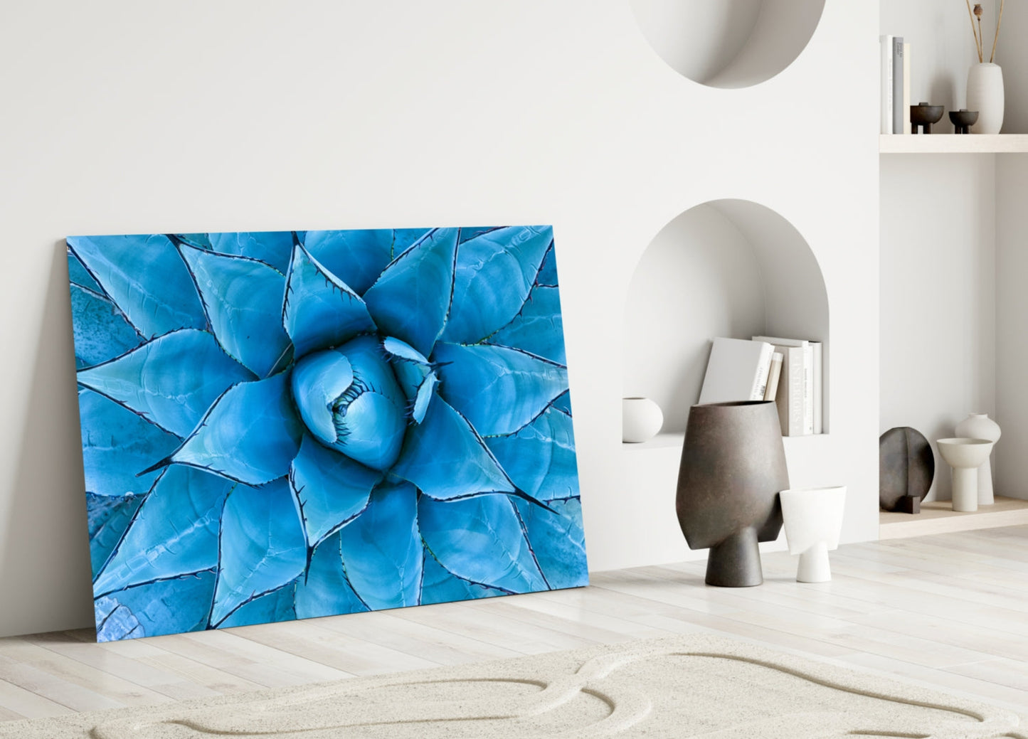 Blue Agave Succulent Rosette Glass Wall Art