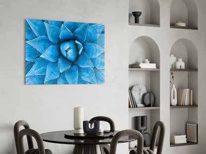 Blue Agave Succulent Rosette Glass Wall Art
