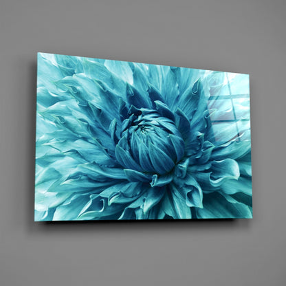 Turquoise Dahlia Petal Closeup Glass Wall Art