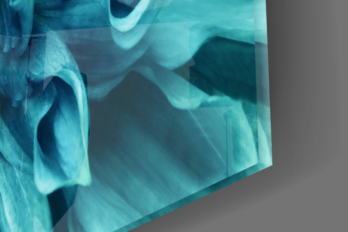 Turquoise Dahlia Petal Closeup Glass Wall Art