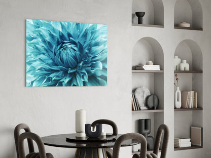 Turquoise Dahlia Petal Closeup Glass Wall Art