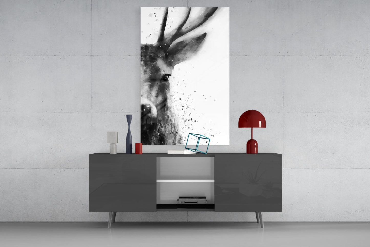 Watercolor Ink Deer Splatter Glass Wall Art