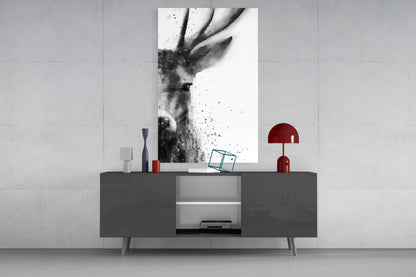 Watercolor Ink Deer Splatter Glass Wall Art
