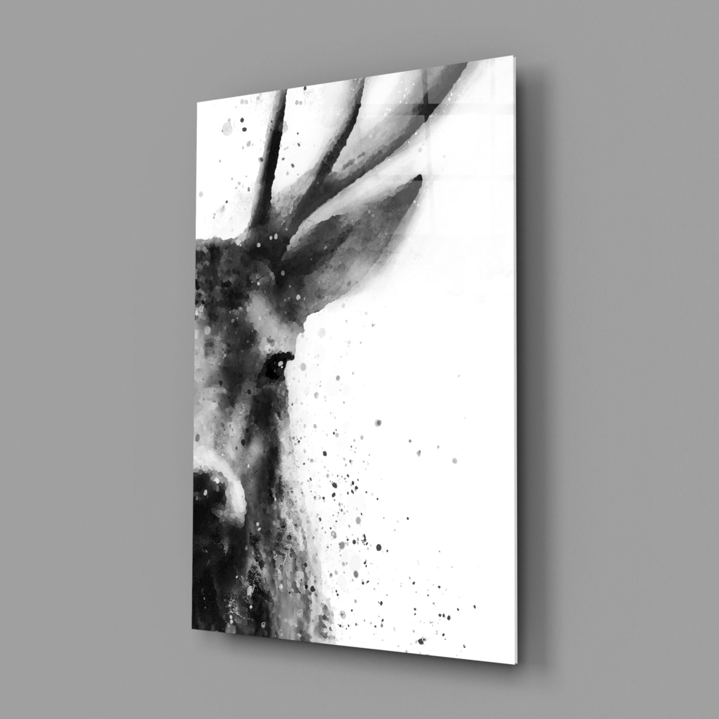 Watercolor Ink Deer Splatter Glass Wall Art