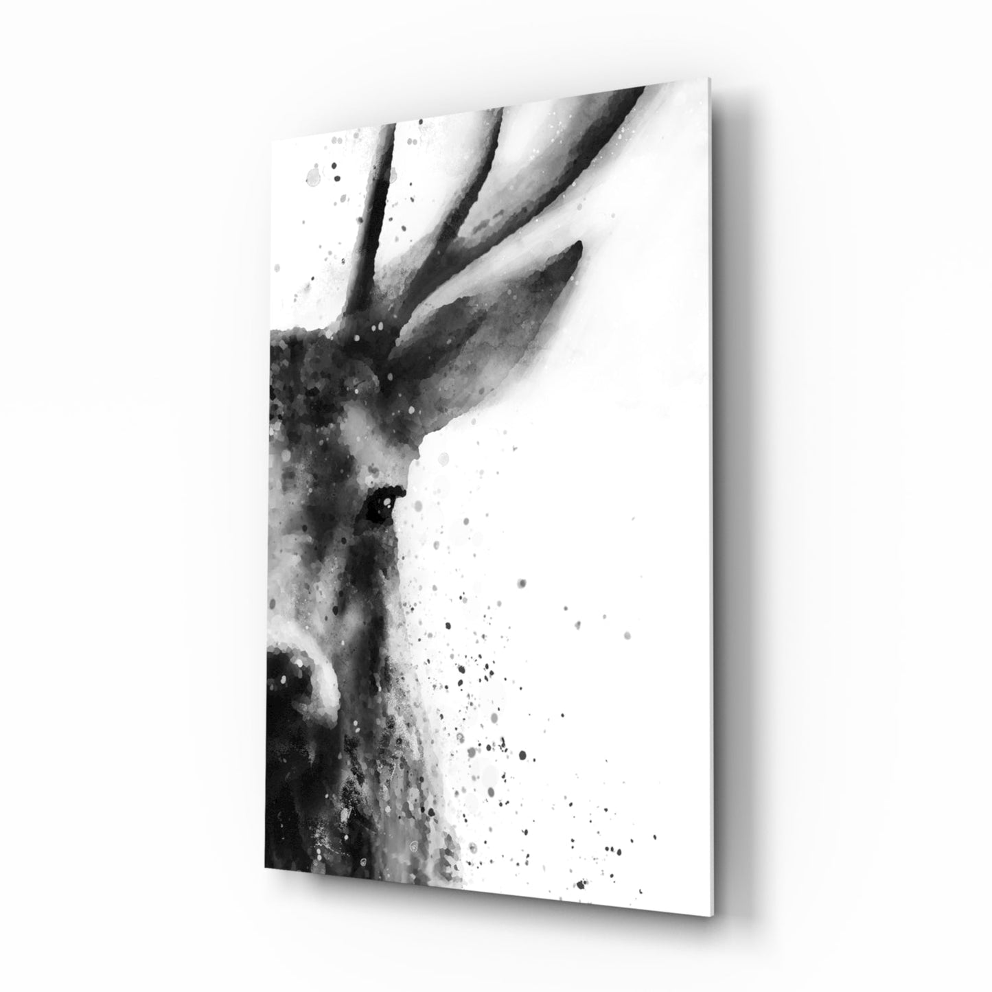Watercolor Ink Deer Splatter Glass Wall Art