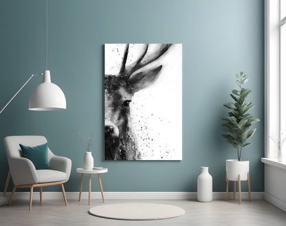 Watercolor Ink Deer Splatter Glass Wall Art