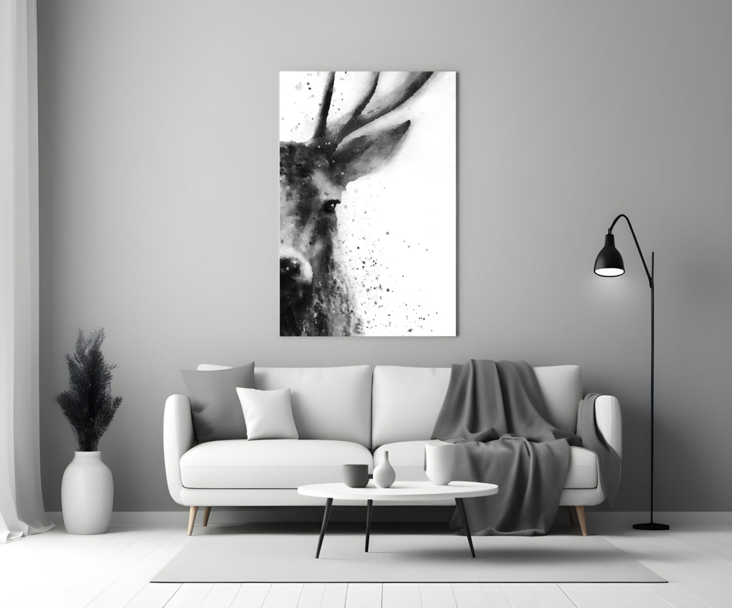 Watercolor Ink Deer Splatter Glass Wall Art