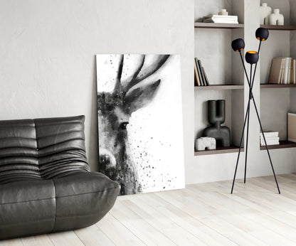 Watercolor Ink Deer Splatter Glass Wall Art