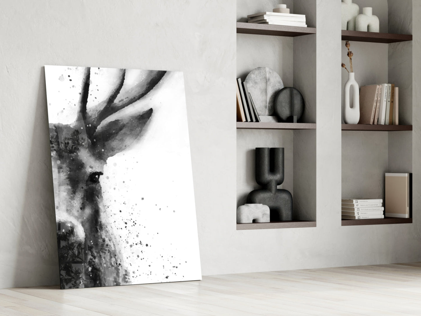 Watercolor Ink Deer Splatter Glass Wall Art