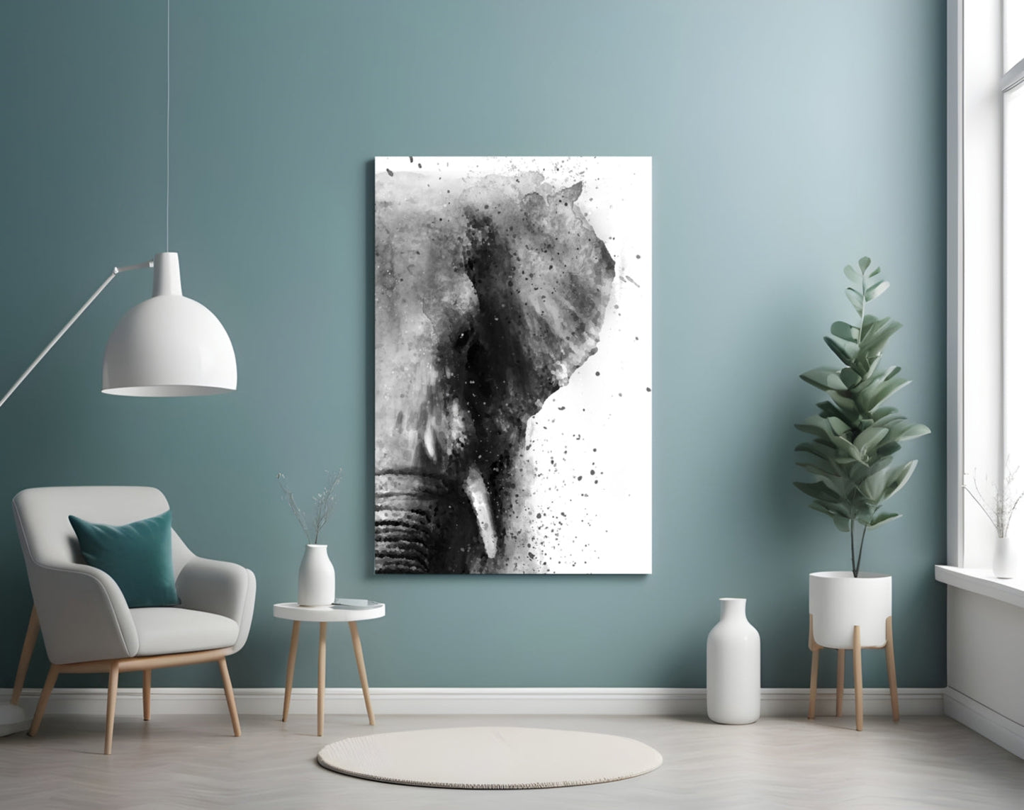 Ink Splatter Elephant Head Glass Wall Art
